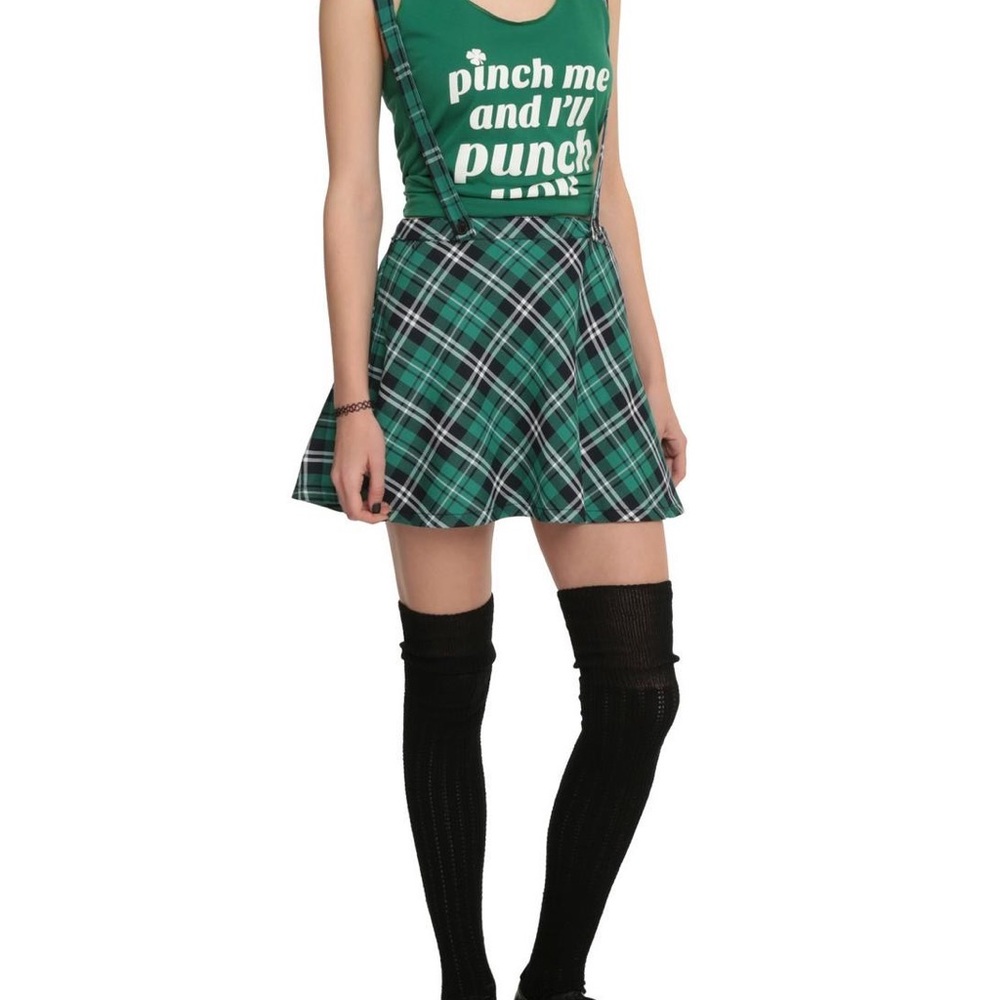 NWT Royal Bones TRIPP Goth Punk Green & Black Plaid Suspenders Mini Skirt S